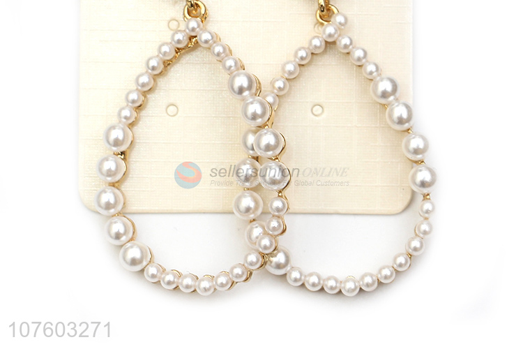 Wholesale popular waterdrop hoop pearl earring pearl alloy ear studs