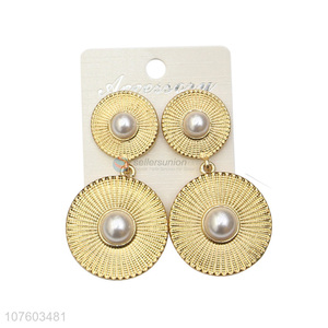 Factory direct sale fashion jewelry round alloy ear studs with pearl