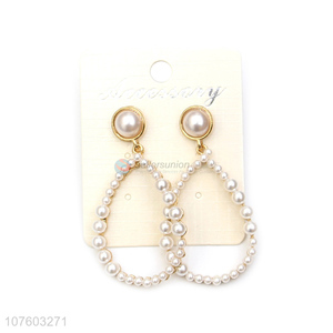 Wholesale popular waterdrop hoop pearl earring pearl alloy ear studs