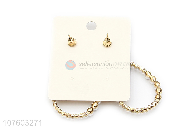 Wholesale popular waterdrop hoop pearl earring pearl alloy ear studs