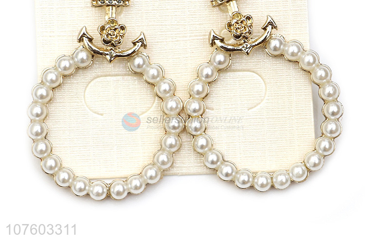 Yiwu factory anchor alloy earrings artificial pearl ear studs