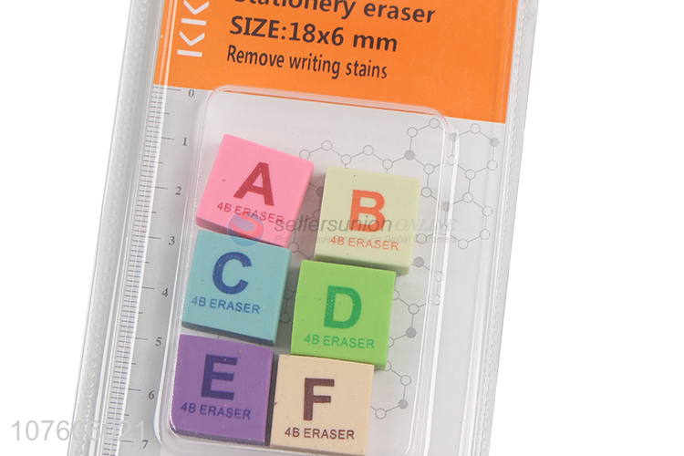 Fashion Stationery 6 Pieces Letter Printing Eraser Set