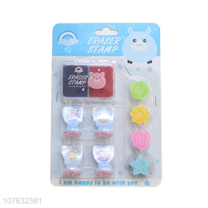 Wholesale Cartoon Pattern Eraser Stamp With Stamp Ink Set