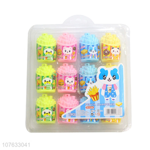 Wholesale 12 Pieces Colorful Fries Shape Plastic Pencil Sharpener Set