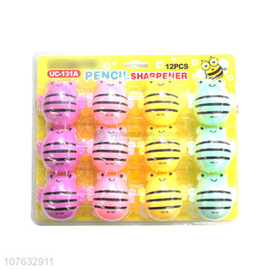 High Quality 12 Pieces Cartoon Bee Shape Pencil Sharpener Set