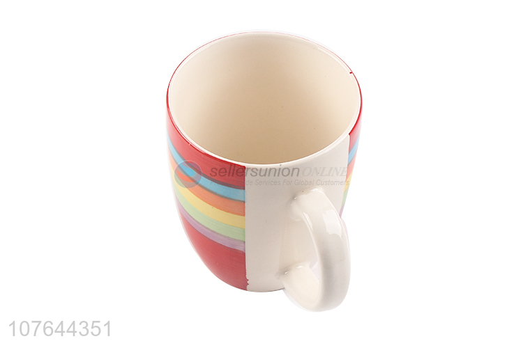 Colourful stripe printed top quality ceramic water cup for gifts