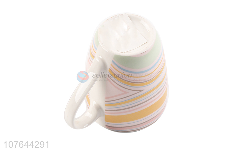 Stripe printed factory supply low price ceramic water cup milk cup