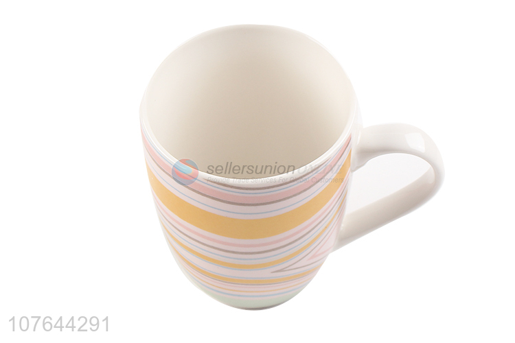 Stripe printed factory supply low price ceramic water cup milk cup