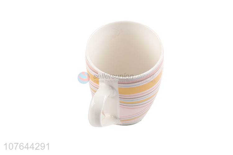 Stripe printed factory supply low price ceramic water cup milk cup