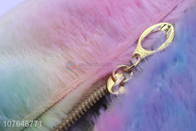 Modern Style Colorful Fluffy Makeup Bag With Zipper For Ladies