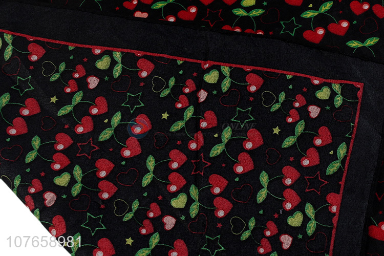 Hot sale love cherry bandana black floral decoration square scarf
