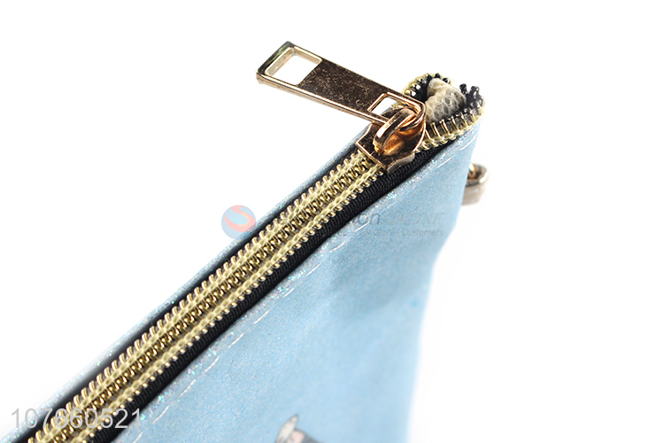 Hot sale sky blue detachable hand strap makeup bag cosmetic bag