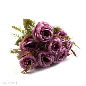 High quality simulation purple rose wedding decoration bouquet 9 roses