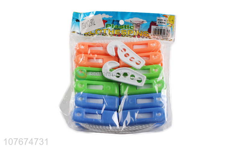 Hot-selling spring clothespins socks clip plastic clips with rope 12pcs