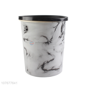 Hot sale round imitation marble pattern household trash can with pressing ring