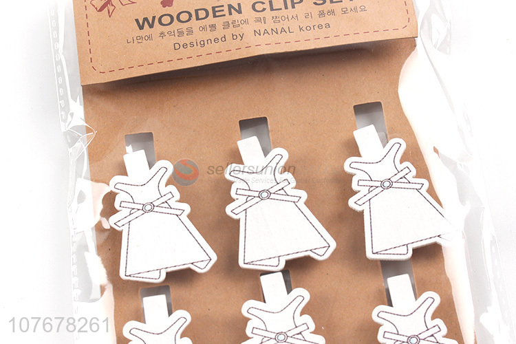 Hot selling cartoon wooden clip creative card holder white skirt wooden clip