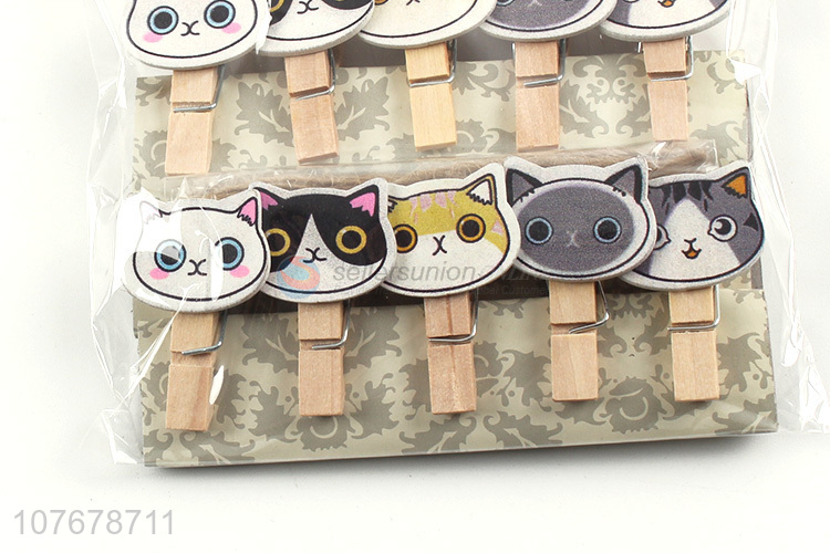 Hot selling wooden clip crafts cartoon color cat head wooden clip