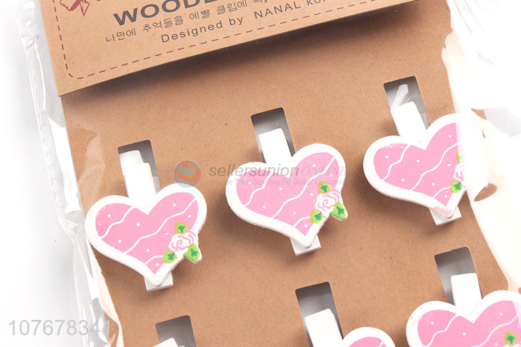 Hot sale creative cartoon photo clip cute romantic pink heart clip wooden craft clip