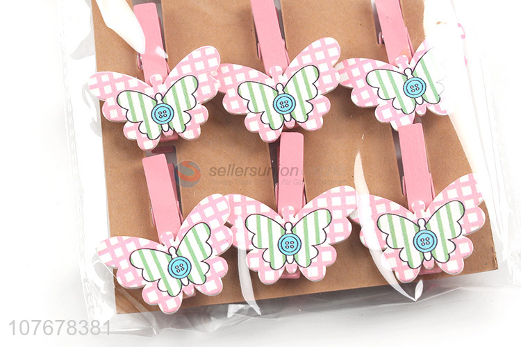 Wooden cartoon pink butterfly clip photo clip home decoration clip