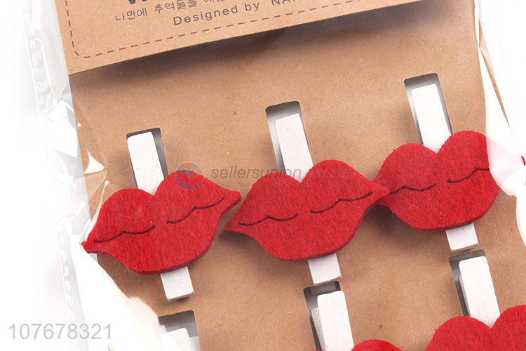 Wholesale creative wooden greeting card photo clip cartoon red lips wooden clip