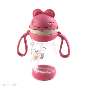 Hot sale pink cartoon animal shape water cup with handle