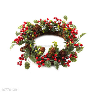 High quality Christmas door decoration artificial wreath with pinecone