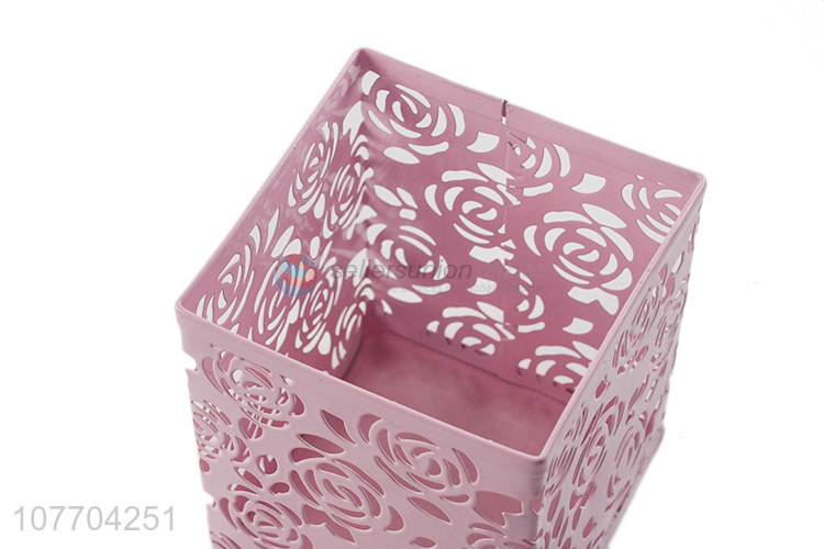 Most popular square metal pencil holder trendy rose pen holder