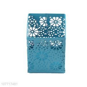 New arrival blue wrought iron snowflake square pen holder