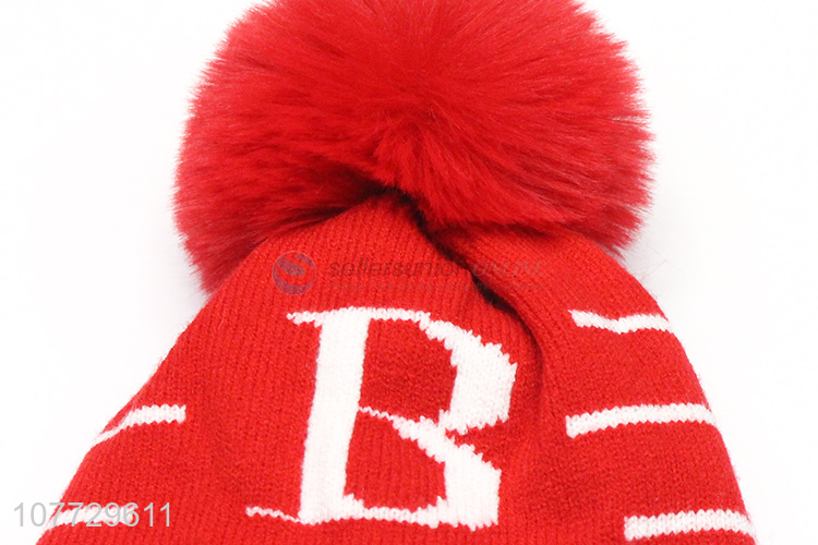 Hot products toddler boys girls outdoor jacquard pompom beanie