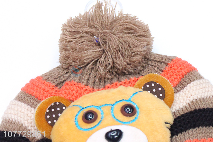 Competitive price cartoon animal kids winter acrylic knitted earmuff beanie hat