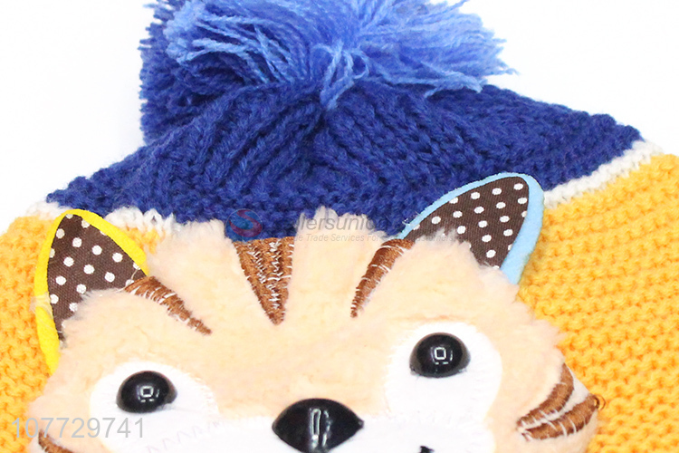 New arrival cartoon animal kids winter cuffed beanie children knitted hat