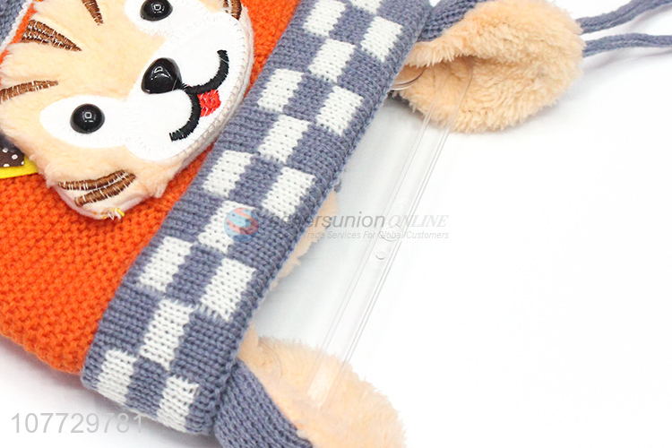 Hot selling cartoon animal children winter acrylic knitting hat with earflaps