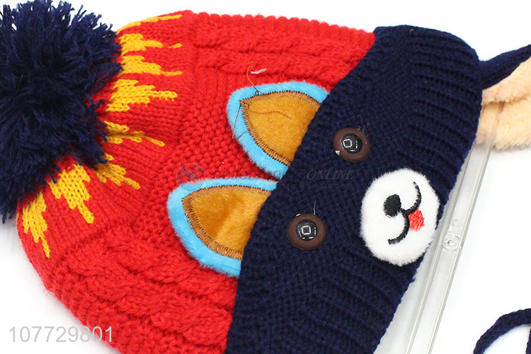 China factory cartoon animal kids beanies children winter hat with earmuffs