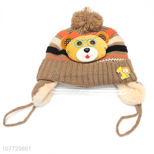 Competitive price cartoon animal kids winter acrylic knitted earmuff beanie hat