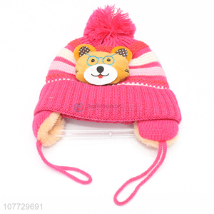 New products cartoon animal children winter acrylic knitting hat with earflaps