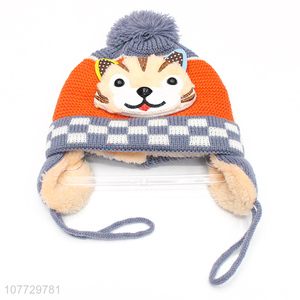 Hot selling cartoon animal children winter acrylic knitting hat with earflaps