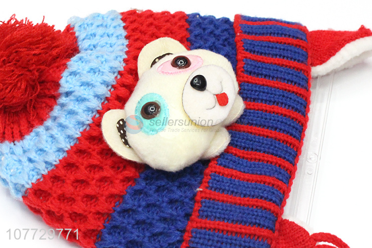 Hot products cartoon animal kids winter acrylic knitted earmuff beanie hat