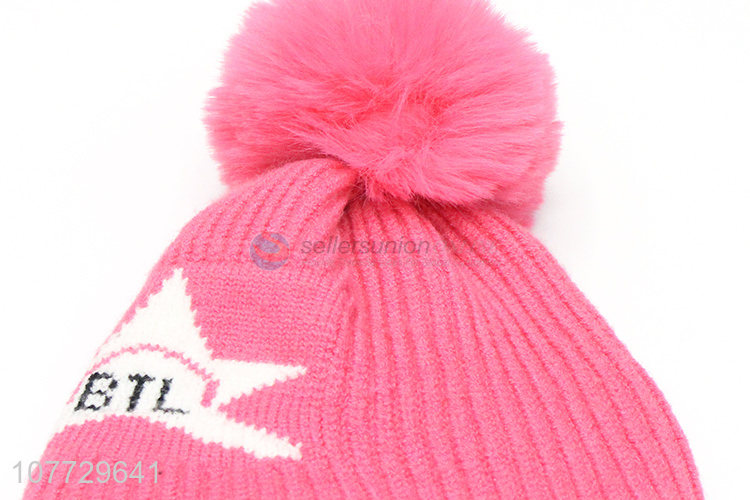 Promotional kids winter pompom hat toddler jacquard beanie cap