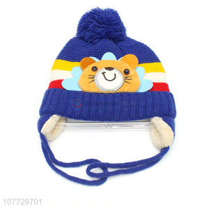 High quality cartoon animal kids knitting hat unisex winter cuffed beanies