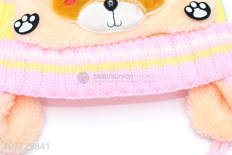 Factory direct sale cartoon animal children beanies kids winter hat with earflaps