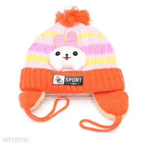 Good sale cartoon animal kids knitting hat unisex winter cuffed beanies