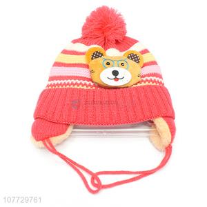 Top seller cartoon animal children earmuff hat toddler cuffed beanie cap