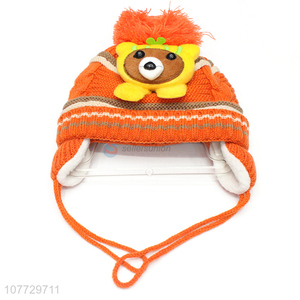 Low price cartoon animal kids beanies children winter hat with earmuffs