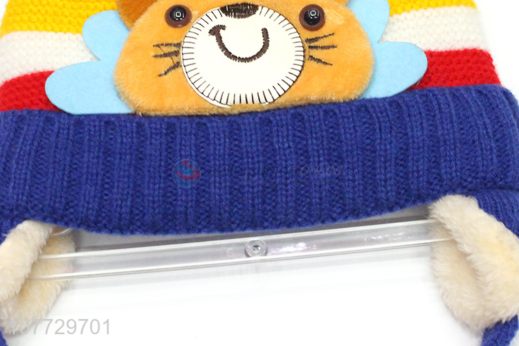 High quality cartoon animal kids knitting hat unisex winter cuffed beanies