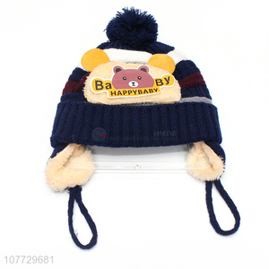 Hot sale cartoon animal kids winter acrylic knitted earmuff beanie hat