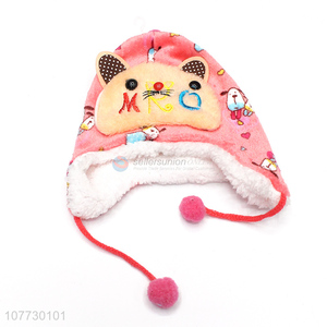 Good sale cartoon animal children earmuff hat toddler cuffed beanie cap