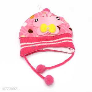 Low price cartoon animal kids winter acrylic knitted earmuff beanie hat