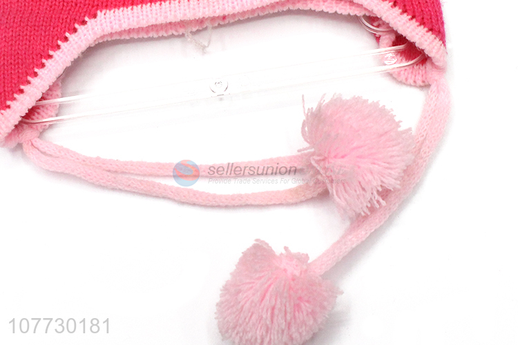 Hot sale kids winter acrylic knitted earmuff beanie hat with pompom