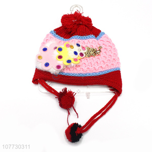 China factory toddler pompom beanie cap children winter cuffed beanie hat