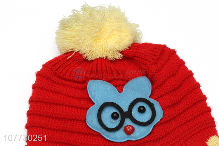New arrival kids winter acrylic knitted pompom hat with earmuffs